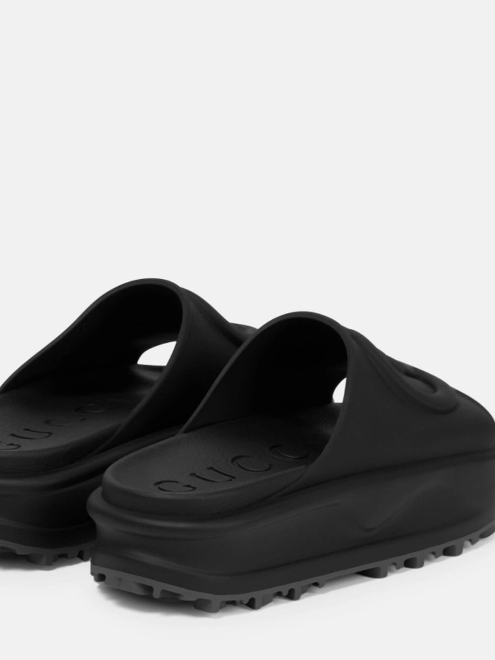 Gucci Black Platform Rubber Logo Slides - Picture 3 of 9